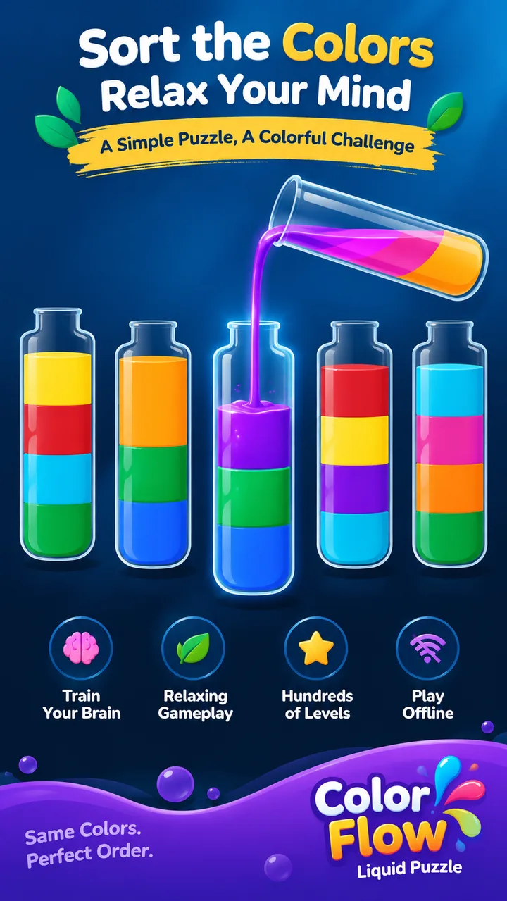 Color Flow liquid color sorting puzzle gameplay with ASMR fluids